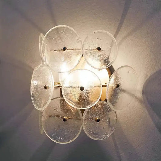 DecorBites™ DecorBites™ Minimalistic Circle Glass Sconce: Clear Textured Wall Mounted Light Fixture (2 Bulbs) for Living Room
