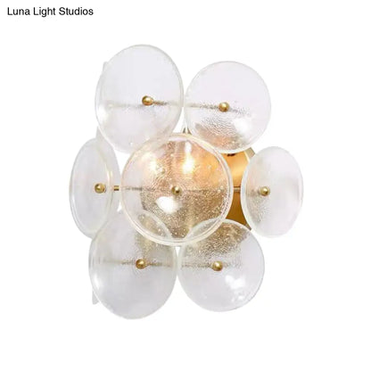 DecorBites™ DecorBites™ Minimalistic Circle Glass Sconce: Clear Textured Wall Mounted Light Fixture (2 Bulbs) for Living Room