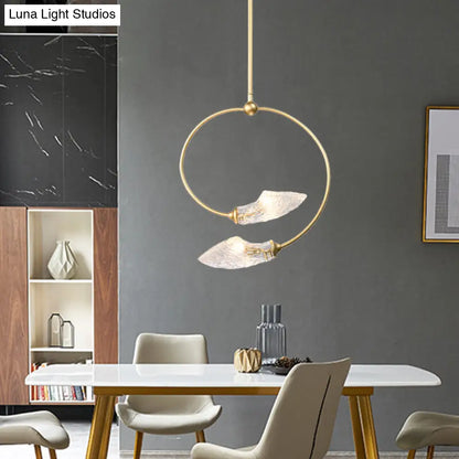 Lámpara colgante minimalista de cristal transparente con forma de flor en espiral - Acabado dorado, 2 bombillas