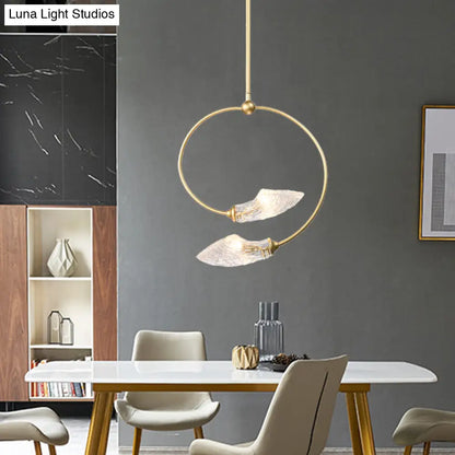 Lámpara colgante minimalista de cristal transparente con forma de flor en espiral - Acabado dorado, 2 bombillas