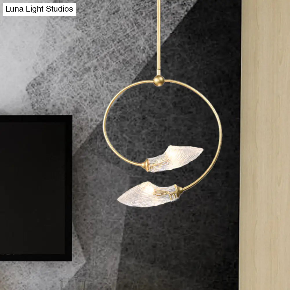 Lámpara colgante minimalista de cristal transparente con forma de flor en espiral - Acabado dorado, 2 bombillas