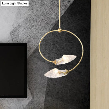 Lámpara colgante minimalista de cristal transparente con forma de flor en espiral - Acabado dorado, 2 bombillas