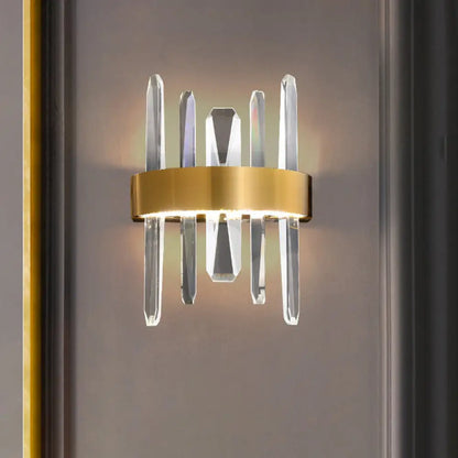 DecorBites™ DecorBites™ Minimalistic Crystal LED Sconce for Bedroom Wall – Gold Finish Stick Shape