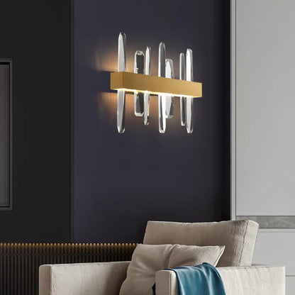 DecorBites™ DecorBites™ Minimalistic Crystal LED Sconce for Bedroom Wall – Gold Finish Stick Shape