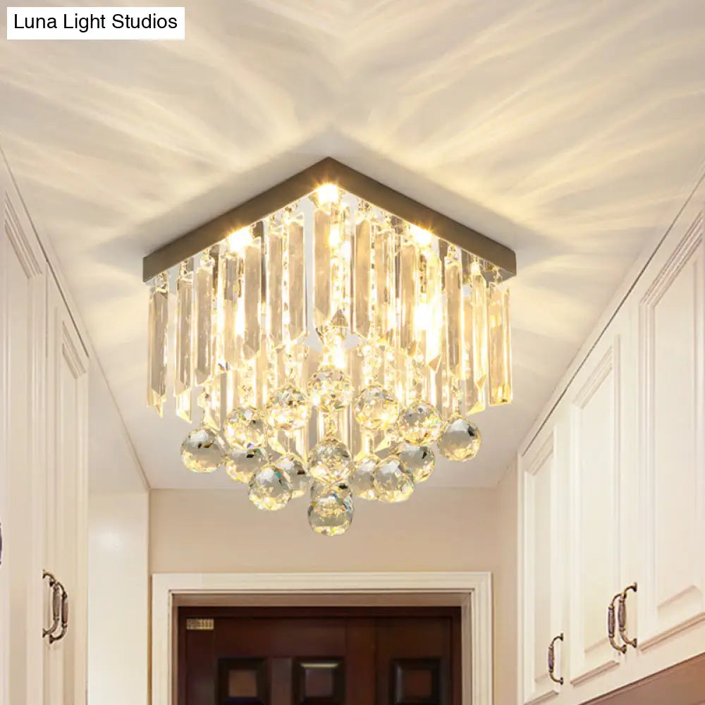 DecorBites™ DecorBites™ Minimalistic Cube Foyer Ceiling LED Flush Mount Light with Clear Crystal Accents