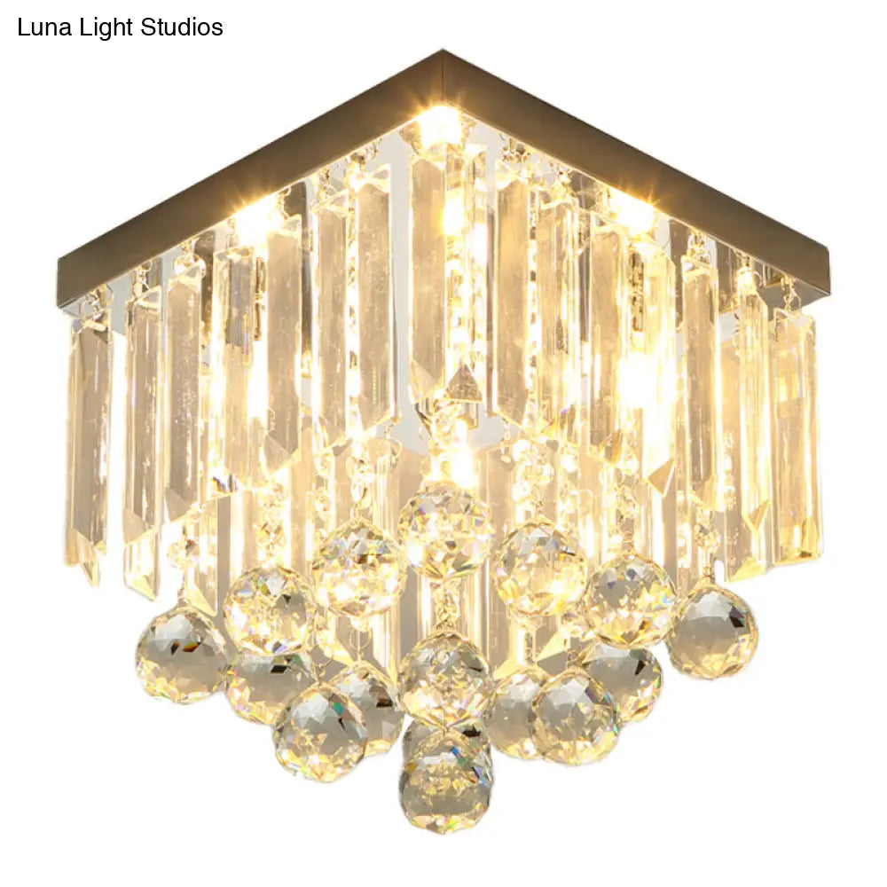 DecorBites™ DecorBites™ Minimalistic Cube Foyer Ceiling LED Flush Mount Light with Clear Crystal Accents