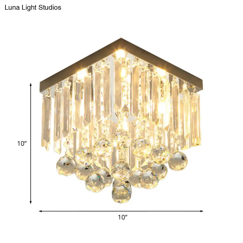 DecorBites™ DecorBites™ Minimalistic Cube Foyer Ceiling LED Flush Mount Light with Clear Crystal Accents