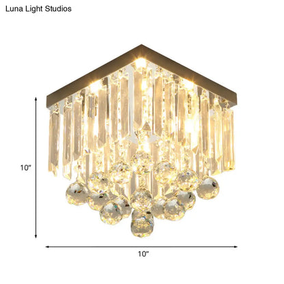 DecorBites™ DecorBites™ Minimalistic Cube Foyer Ceiling LED Flush Mount Light with Clear Crystal Accents