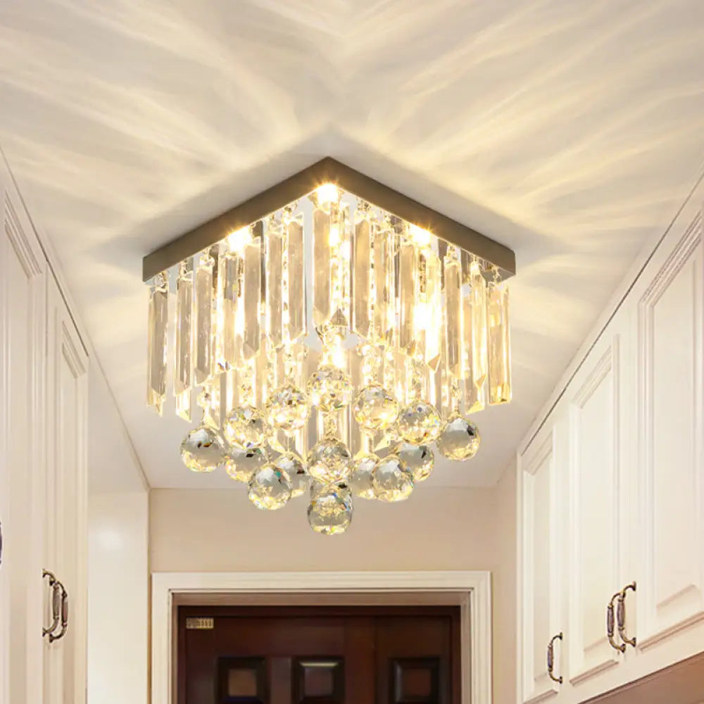 DecorBites™ DecorBites™ Minimalistic Cube Foyer Ceiling LED Flush Mount Light with Clear Crystal Accents