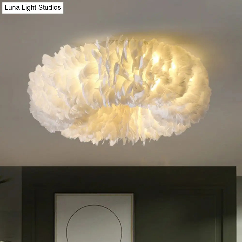 DecorBites™ DecorBites™ Minimalistic Feather Flush Mount Ceiling Light for Bedroom - White Doughnut Shape