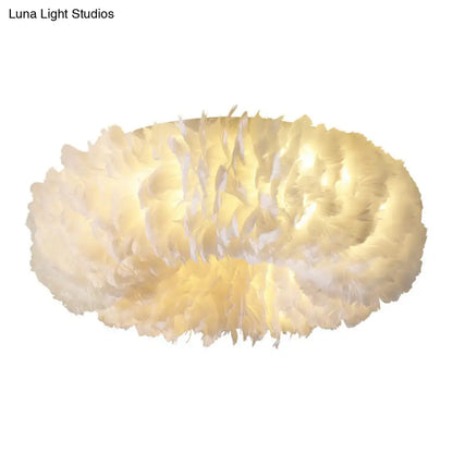 DecorBites™ DecorBites™ Minimalistic Feather Flush Mount Ceiling Light for Bedroom - White Doughnut Shape