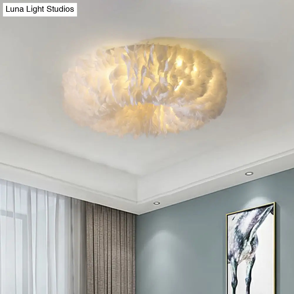DecorBites™ DecorBites™ Minimalistic Feather Flush Mount Ceiling Light for Bedroom - White Doughnut Shape