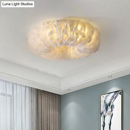DecorBites™ DecorBites™ Minimalistic Feather Flush Mount Ceiling Light for Bedroom - White Doughnut Shape