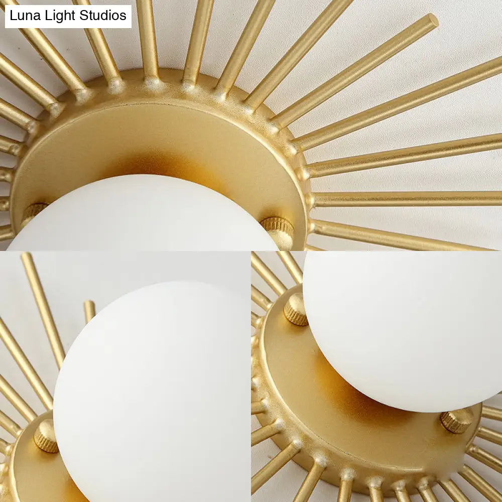 DecorBites™ DecorBites™ Minimalistic Gold Spherical Flush Mount Lighting w/ Frosted Glass Shade - 1 Bulb Ceiling Fixture