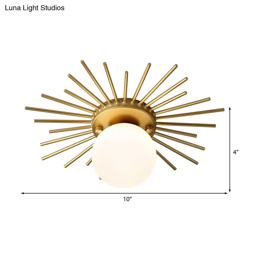 DecorBites™ DecorBites™ Minimalistic Gold Spherical Flush Mount Lighting w/ Frosted Glass Shade - 1 Bulb Ceiling Fixture