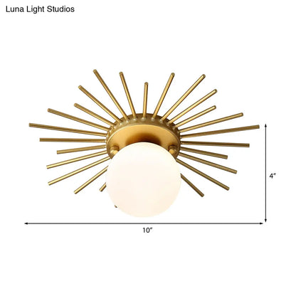 DecorBites™ DecorBites™ Minimalistic Gold Spherical Flush Mount Lighting w/ Frosted Glass Shade - 1 Bulb Ceiling Fixture