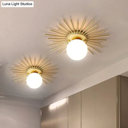 DecorBites™ DecorBites™ Minimalistic Gold Spherical Flush Mount Lighting w/ Frosted Glass Shade - 1 Bulb Ceiling Fixture