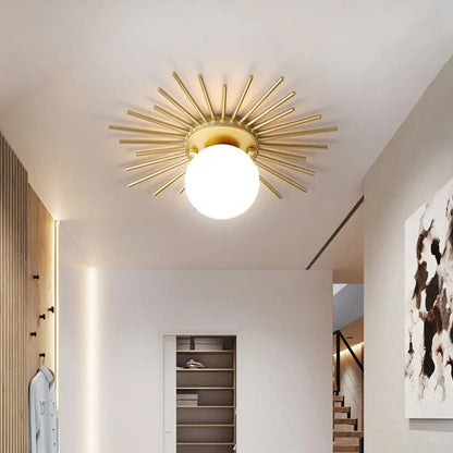 DecorBites™ DecorBites™ Minimalistic Gold Spherical Flush Mount Lighting w/ Frosted Glass Shade - 1 Bulb Ceiling Fixture