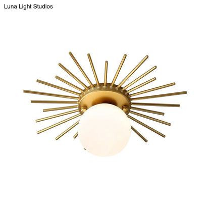 DecorBites™ DecorBites™ Minimalistic Gold Spherical Flush Mount Lighting w/ Frosted Glass Shade - 1 Bulb Ceiling Fixture