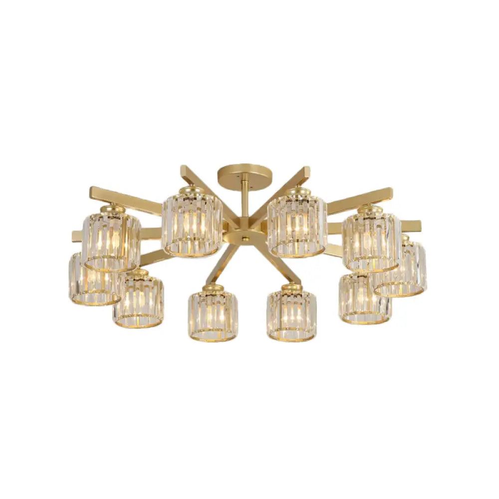 DecorBites™ DecorBites™ Minimalistic Golden Crystal Cylinder Ceiling Mounted Light - Semi Flush Mount Fixture for Bedroom