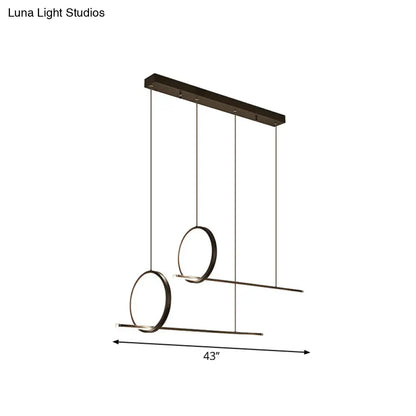 وحدة إضاءة LED من ديكوربايتس™‎ مصنوعة من الحديد بتصميم بسيط على شكل جزيرة: تصميم خطي وحلقيّ - لمسة نهائية سوداء، مع إمكانية التعليق برأسين
