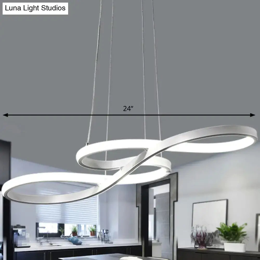 DecorBites minimalistic LED ceiling light with modern infinity-shaped white acrylic rings and thin metallic cords