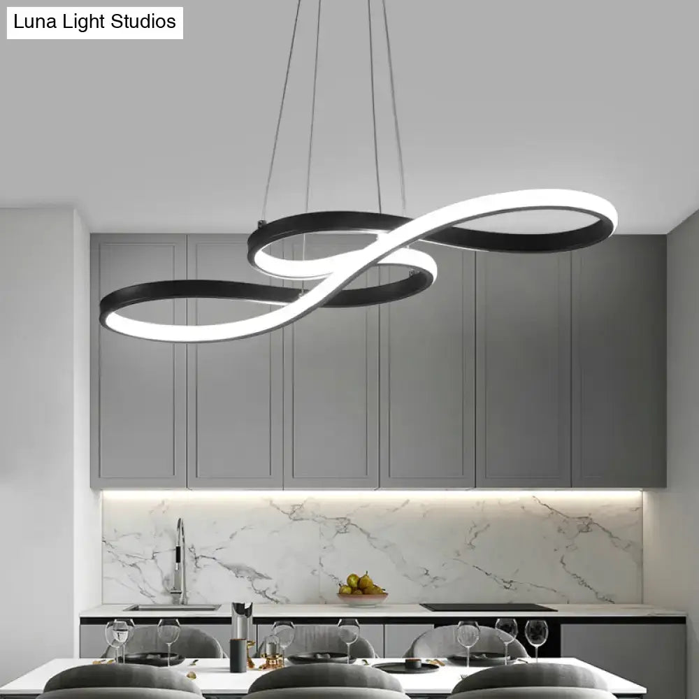 DecorBites™ minimalistic led ceiling light with modern infinity-shaped black and white illuminated rings suspended by cords
