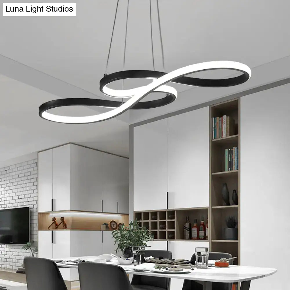 Decorbites™ minimalistic led ceiling light with sleek black and white infinity-shaped musical notation rings suspended by cables