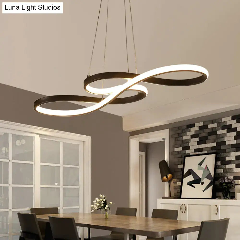 Decorbites minimalistic led infinity-shaped ceiling light in black and white with sleek musical notation design suspended by cords