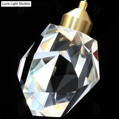 Minimalistic Multi Pendant Ceiling Light with Clear Faceted Crystal Gemstones - Perfect for Staircases