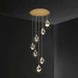 Minimalistic Multi Pendant Ceiling Light with Clear Faceted Crystal Gemstones - Perfect for Staircases