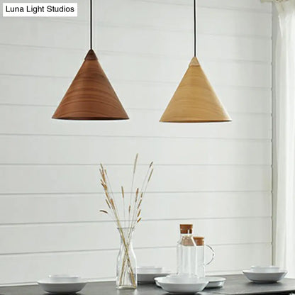 Minimalistic Wooden Pendant Light - Conical Design for Dining Room Suspension