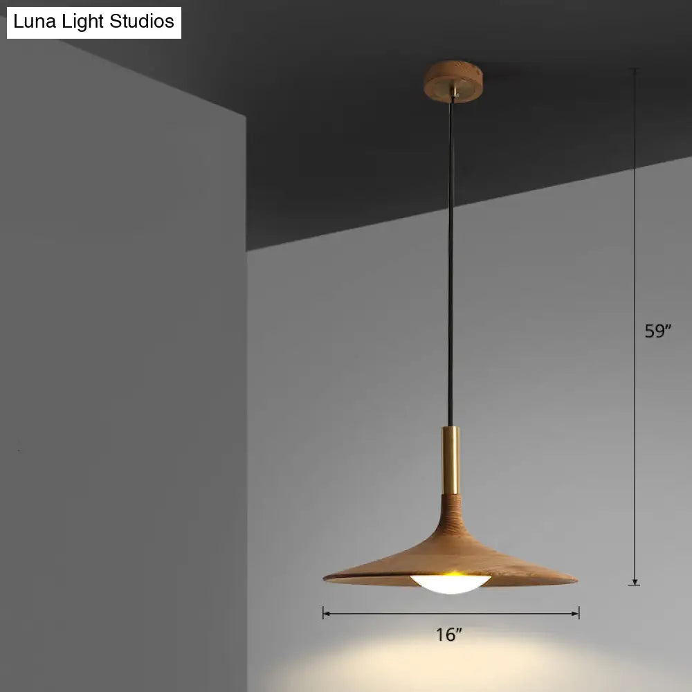 Minimalistic Wooden Trumpet Pendant Lamp with LED Suspension for Tea Room