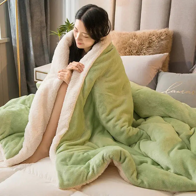 Cozy mint and cream flannel duvet cover fleece blanket with a soft textured surface from decorbites cozy dual