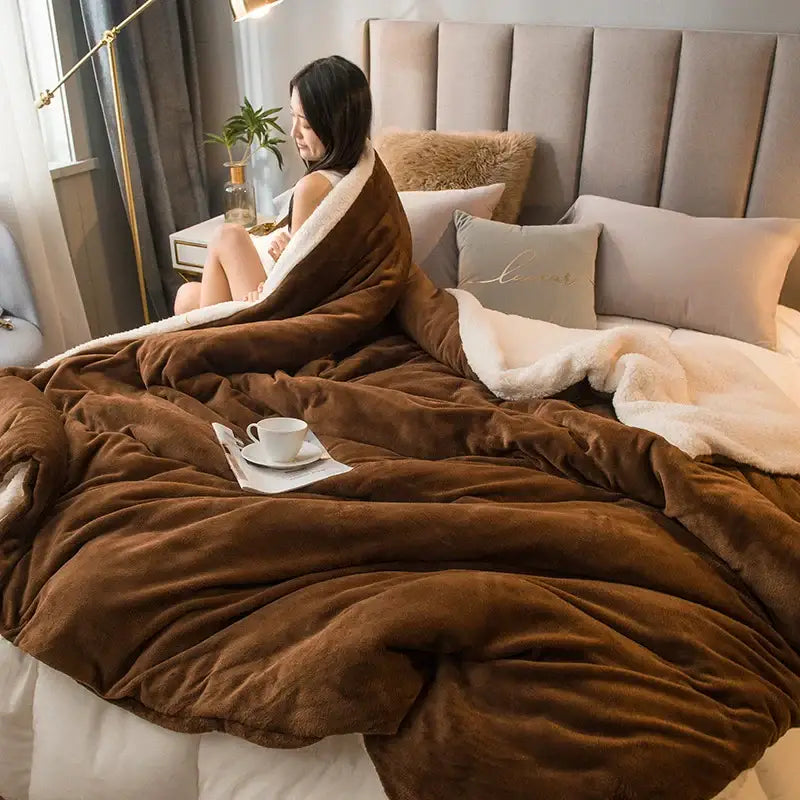 Warm brown plush decorbites cozy dual fleece blanket with soft white lining for mint and cream flannel duvet cover
