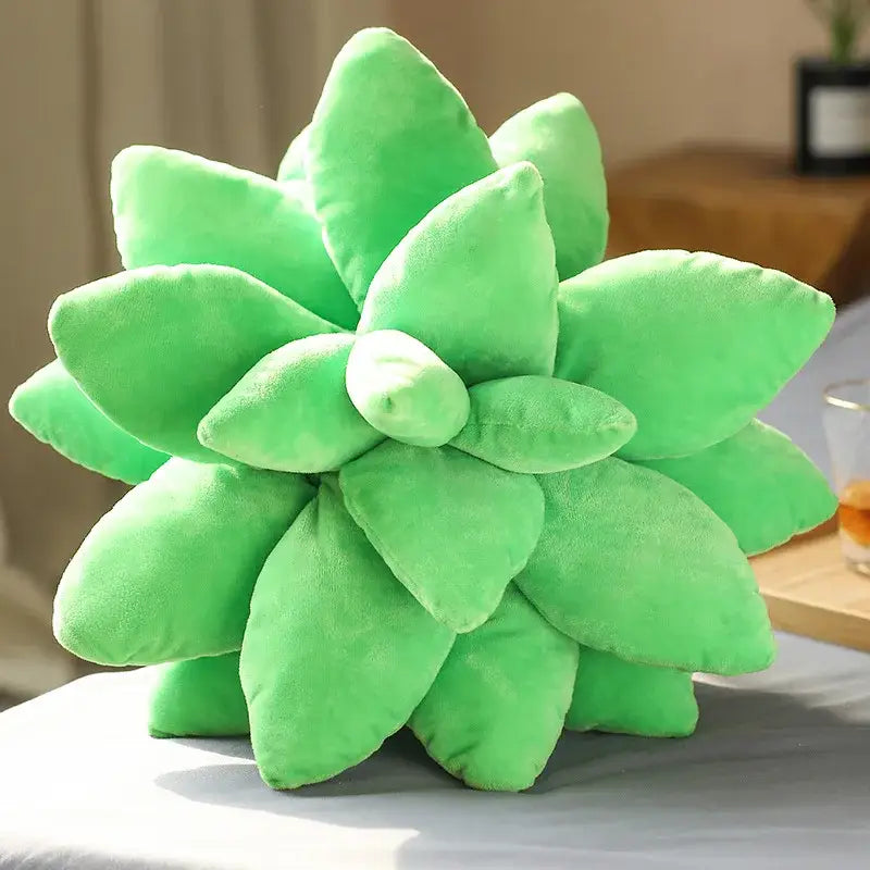 Mint green 3d succulent cactus pillow with bright green plush soft rounded leaves perfect for living room decor