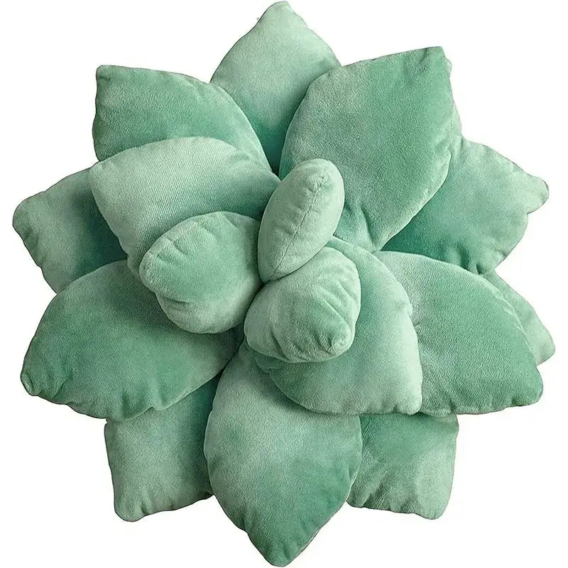 Mint green 3d succulent cactus pillow with velvet fabric and layered leaf design soft plush cushion for living room