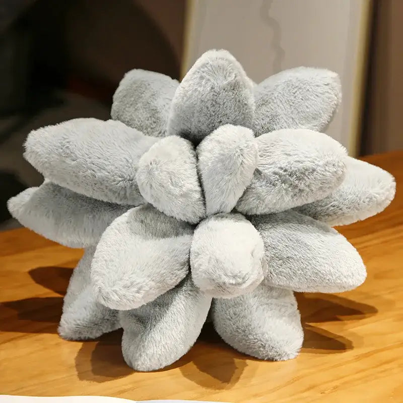 Mint green 3d succulent cactus pillow with a plush light gray fuzzy succulent cactus design for living room decor
