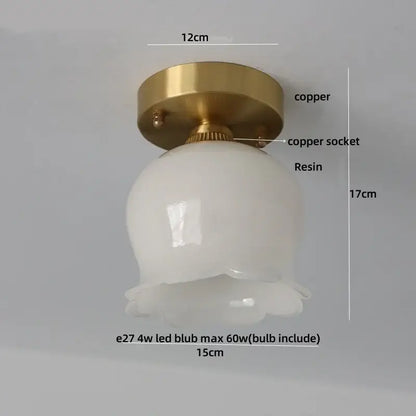 White resin fluted flower lampshade with brass copper base for decorbites blue flower glass ceiling light flush mount