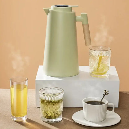 Mint green double glazed thermos kettle kitchen pitcher with wooden handle and digital temperature display