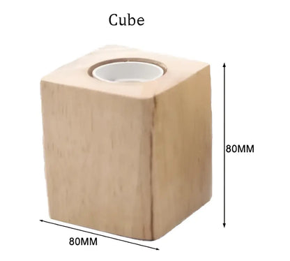 Light brown wooden cube with circular cutout 80mm used as base for mint green fluted glass led wall lamp sconce