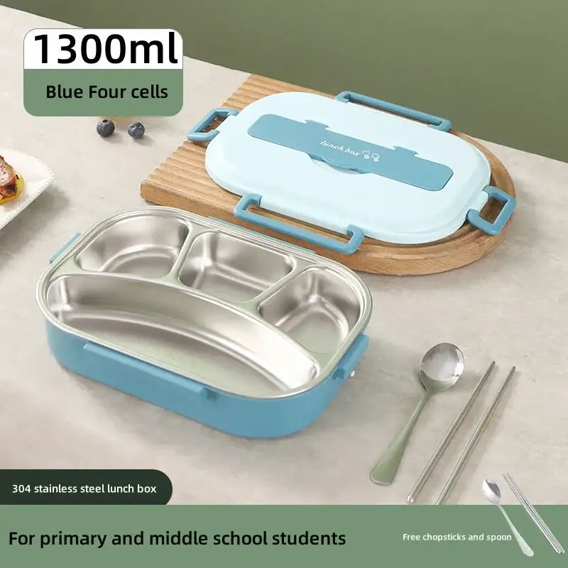 Light blue 304 stainless steel lunch box with four compartments and matching lid for primary and middle school students decorbites insulated bento lunch