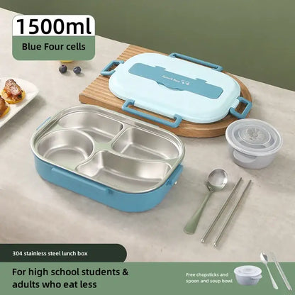Light blue 304 stainless steel lunch box with four compartments and matching lid decorbites insulated bento for adults