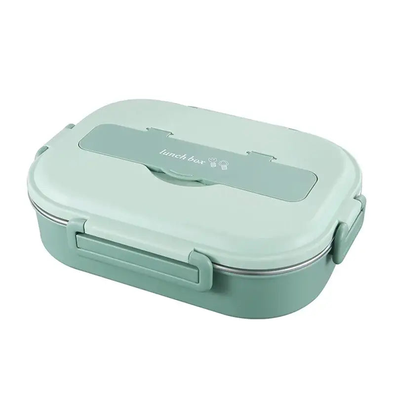 Mint green decorbites insulated bento lunch box made of stainless steel with matching lid and integrated handle