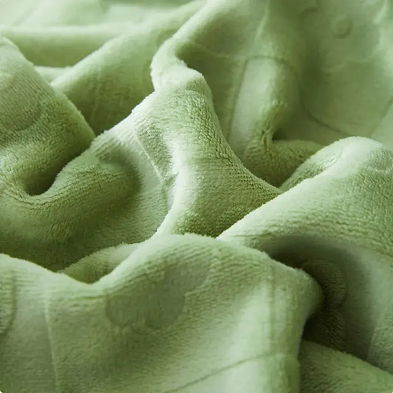 Soft light green mint jacquard milk velvet blanket with textured fuzzy surface for bedroom and travel decorbites jacquard milk
