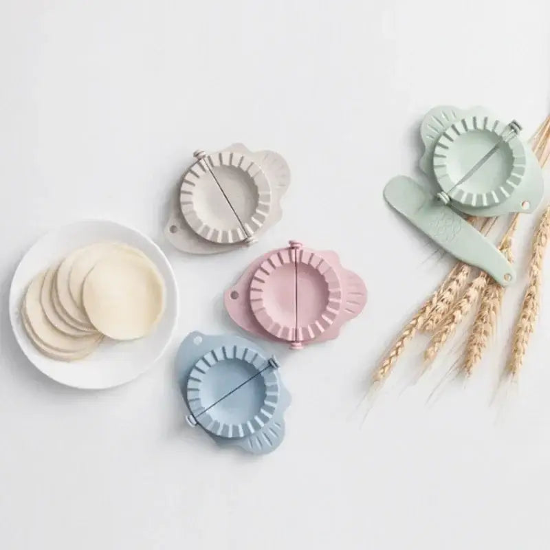 Mint green leaf silicone dumplings maker tool with scalloped edges and central divider for easy dumplings making