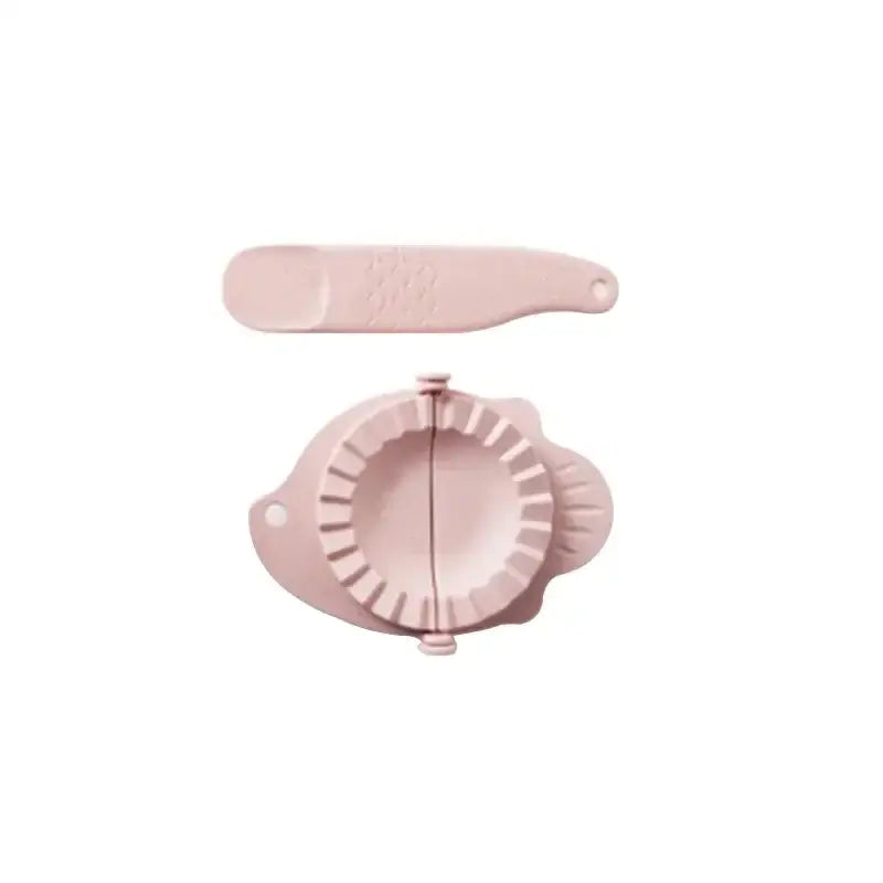 Pink silicone dumplings maker tool with matching flat tool kitchen accessory for easy dumpling preparation