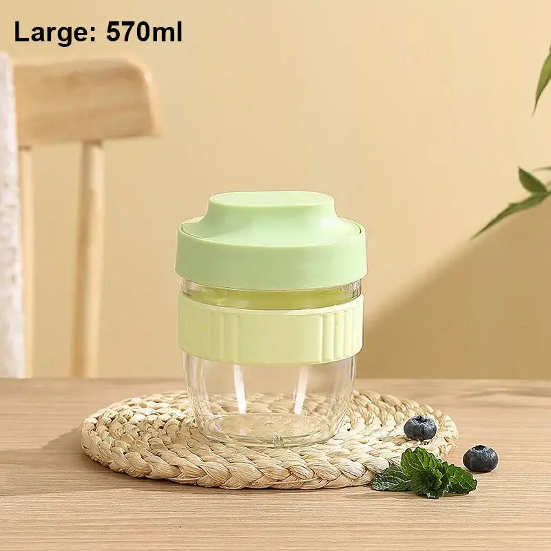 Clear glass decorbites breakfast cup with mint green silicone lid and grip band for kitchen food storage