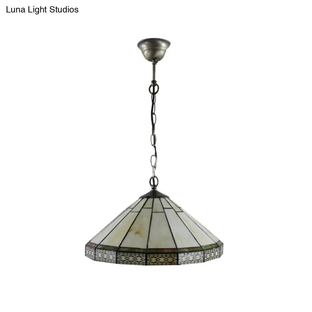 Mission Cut Glass Cone Hanging Light Fixture - Antique Brass Suspension Pendant (8"/12"/16" W) for Living Room