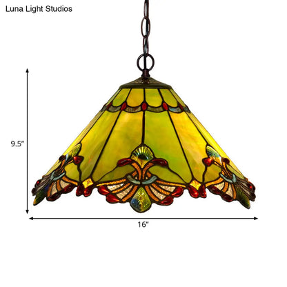 Mission Style Art Glass Pendant Chandelier in Green with 2 Lights